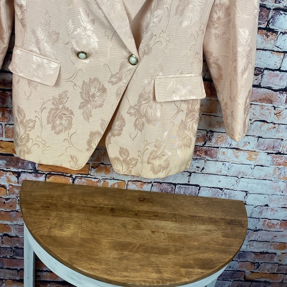 Vintage Light Pink Floral Printed Blazer Shoulder Pads with Pockets Sz M - Picture 4 of 17